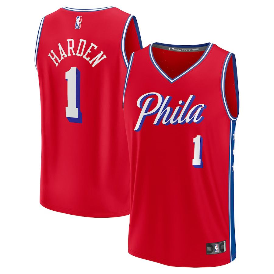 Men Philadelphia 76ers 1 James Harden Fanatics Branded Red 2022-23 Fast Break Replica Player NBA Jersey